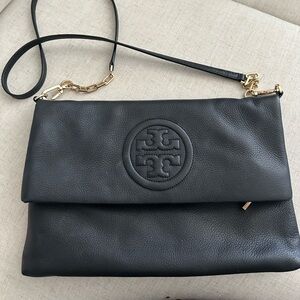 Black genuine leather shoulder cross body Tory Burch.